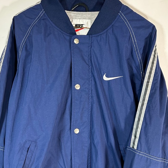 Nike Vintage  Bomber Jacket Blue White Stripe Logo Snap Front Athletic Mens M - Picture 3 of 11